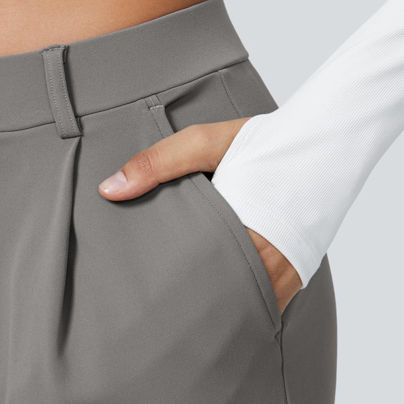 TheFitara Flex High Waisted Plicated Side Pocket Straight Leg Work Pants